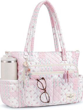 Quilted Floral Teacher Tote Bag for Women | Stylish Laptop Work Bag